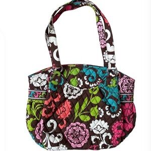 Vera Bradley Quilted Cotton  Lola Shoulder Bag Brown Multi Floral